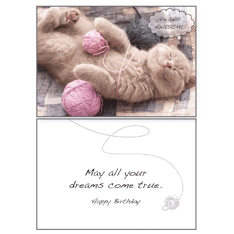 Cat Yarn Balls Birthday Card
