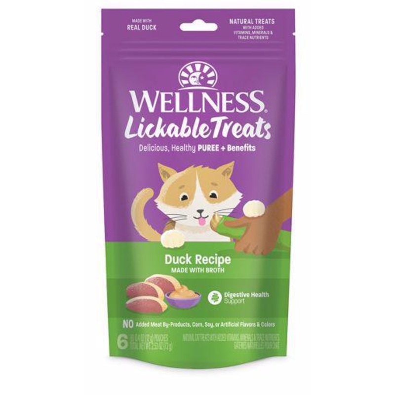 Wellness Cat Treat Lickable Duck Puree GF 6pk .4oz