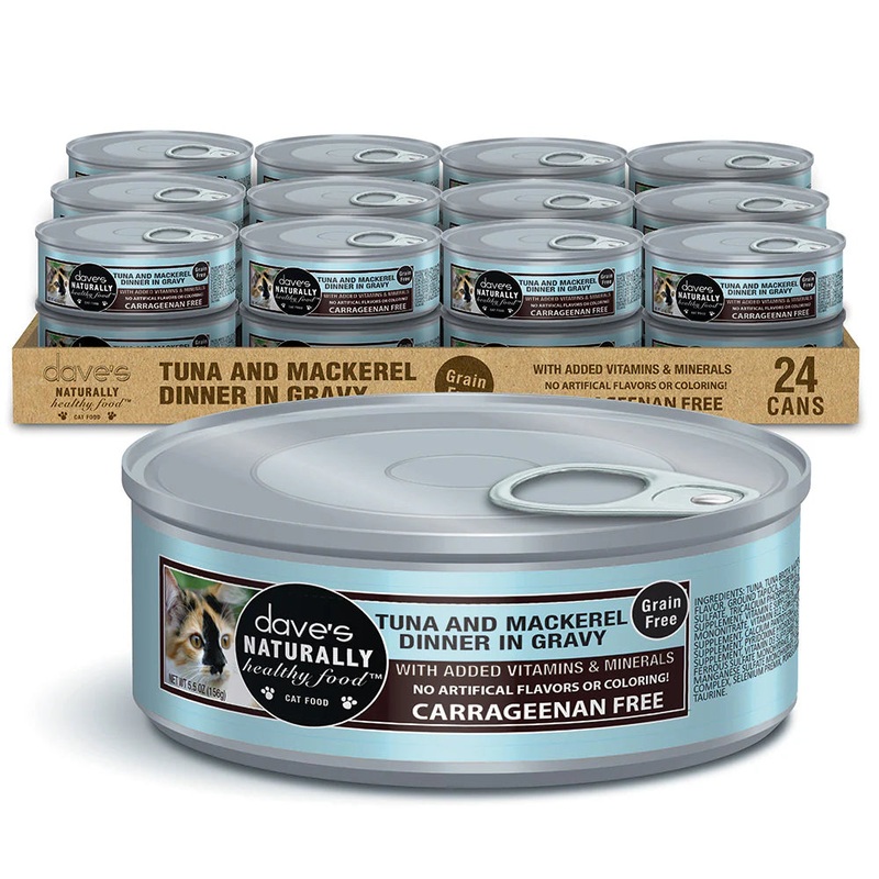 Dave's Pet Food Naturally Healthy Grain Free Tuna and Mackeral Dinner in Gravy Canned Cat Food