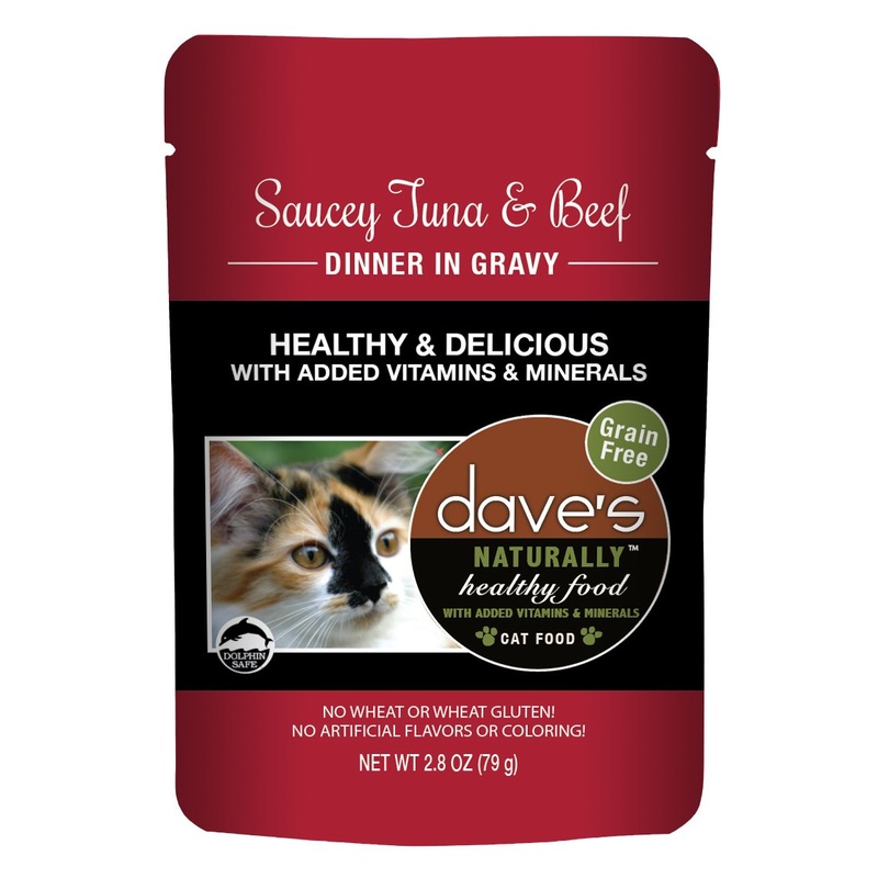 Daves Naturally Healthy Saucey Tuna & Beef Dinner in Gravy Cat Food Pouch