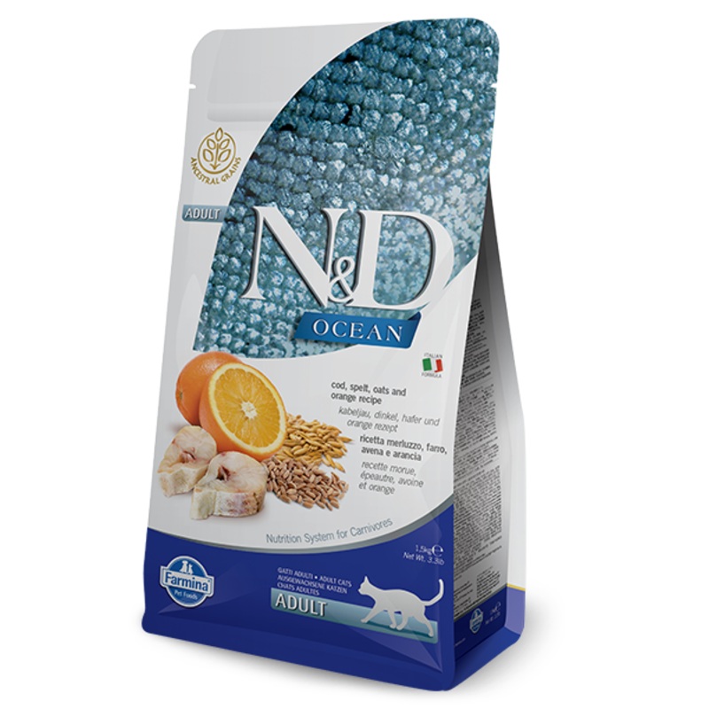 Farmina Natural & Delicious Ocean Ancestral Grain Codfish & Orange Adult Dry Cat Food