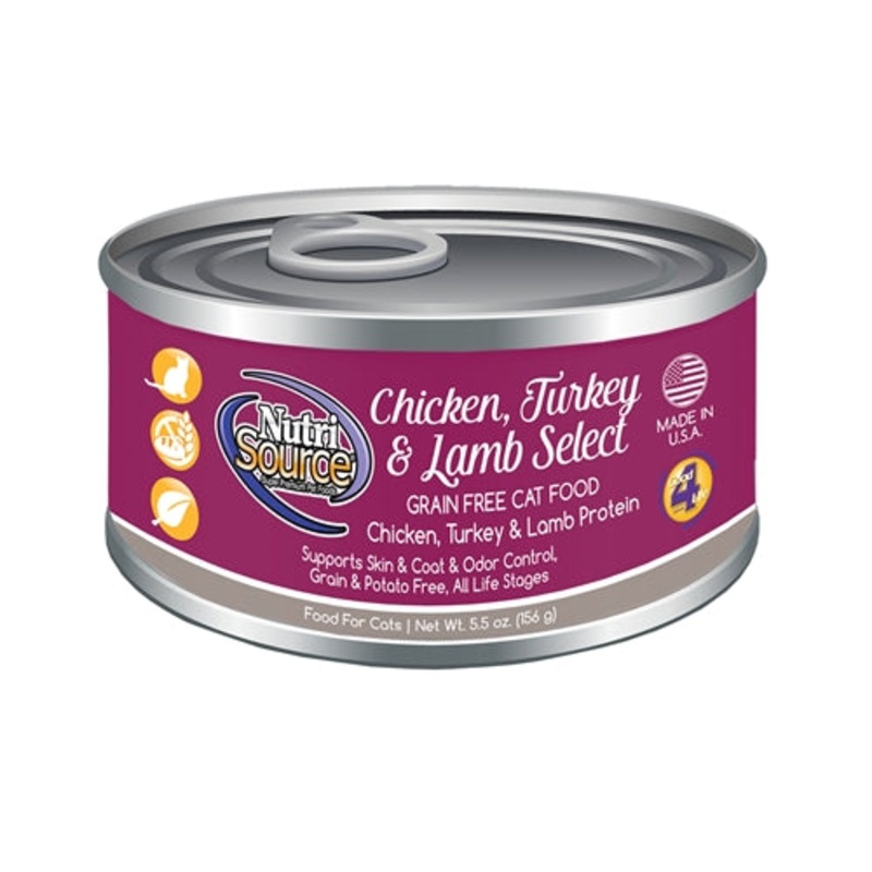Nutrisource Grain Free Chicken, Turkey and Lamb Select Canned Cat Formula
