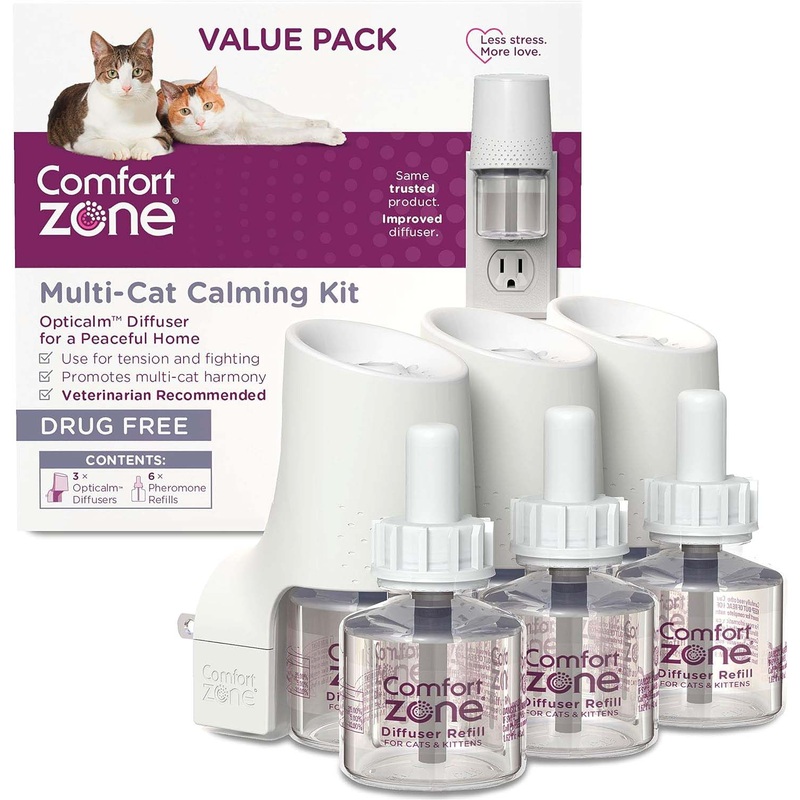 Comfort Zone MultiCat Calming Diffuser Kit, Cat Pheromone  3 Diffusers and 6 Refills-48ml, New Formula