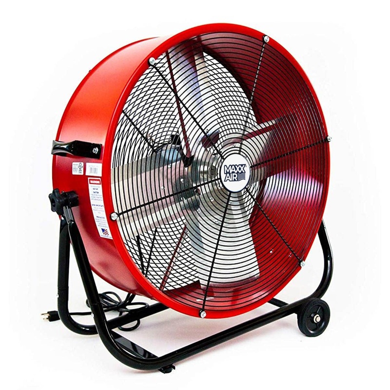 2-Speed Tilting Direct Drive Drum Fan, Red, 24"
