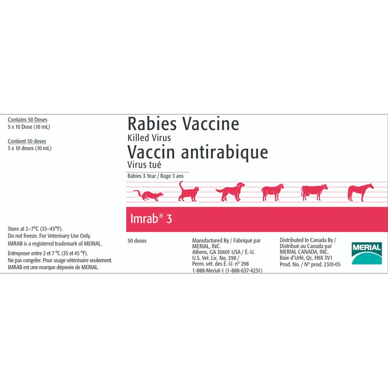 Rx Imrab 3 Rabies Vaccine, 5 x 10 Dose, No Tags