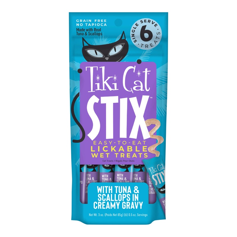 Tiki Cat Stix Wet Cat Treats, Tuna & Scallops, Case of 12 (6 ct)