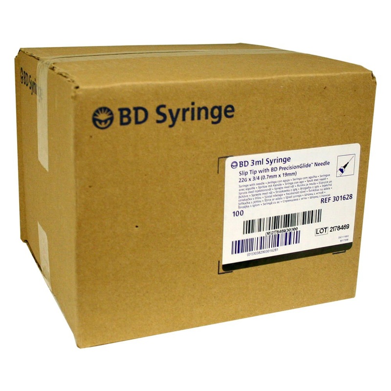 Rx BD Luer-Slip (LS) Syringe with Needle, 3cc LS with 22g x 3/4", 100 ct