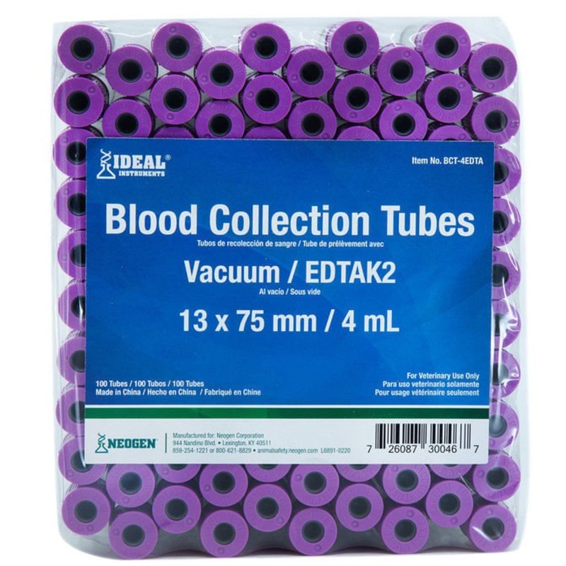 Ideal Blood Collection Vacuum Tubes, Lavender, 4mL, 100 ct