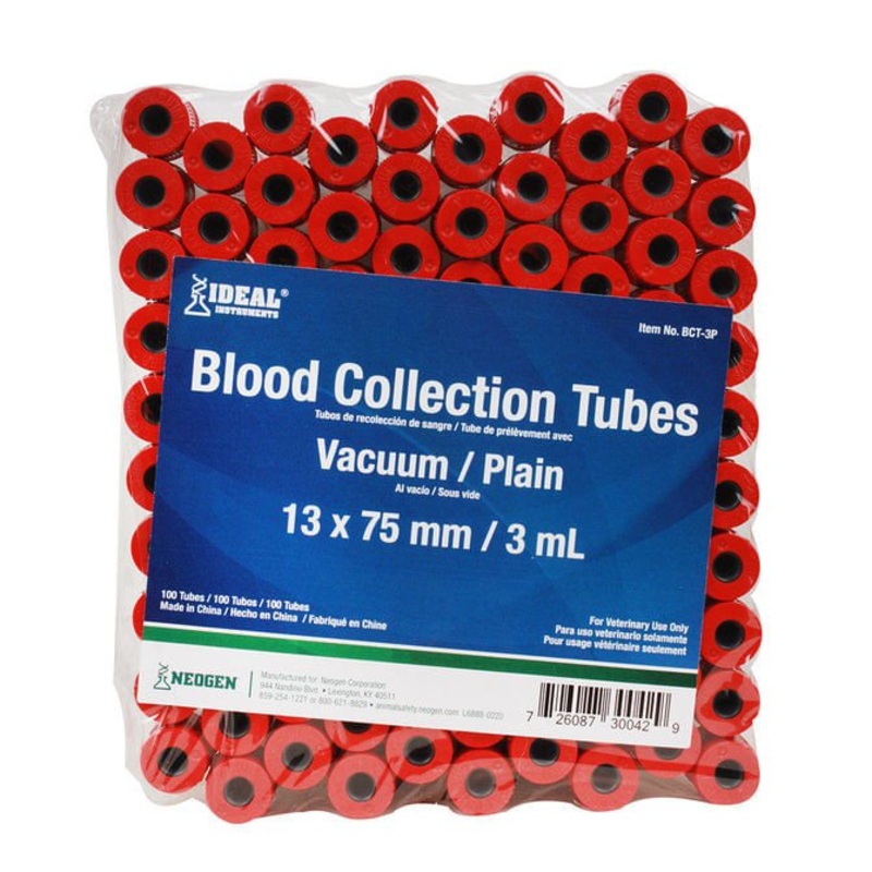 Ideal Blood Collection Vacuum Tubes, Red, 3 mL, 100 ct