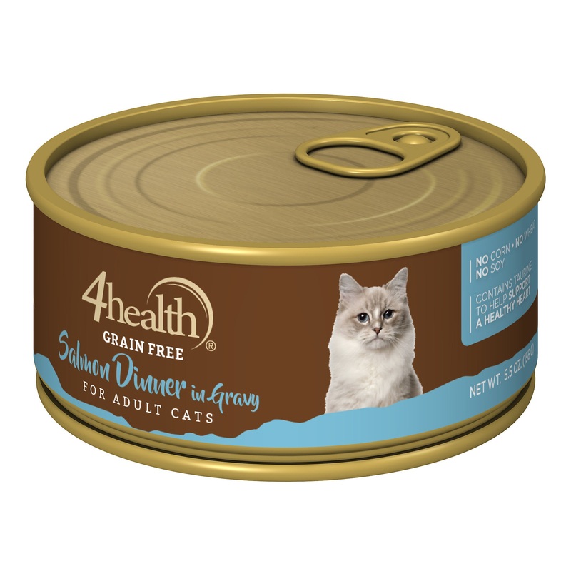 4health Grain Free Shredded Salmon Dinner in Gravy Wet Cat Food, 5.5 oz. Can