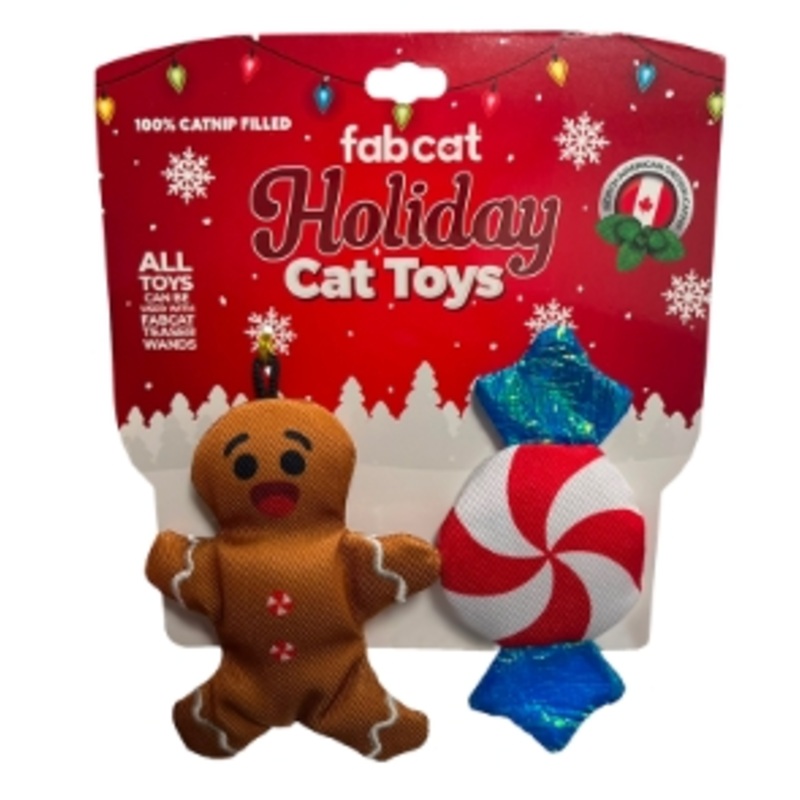 Fab Cat Holiday Toys Gingerbread/Peppermint 2pk