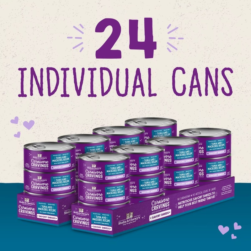 Stella & Chewy's Carnivore Cravings Savory Shreds Tuna & Mackerel Recipe - 2.8oz/24 Can Case