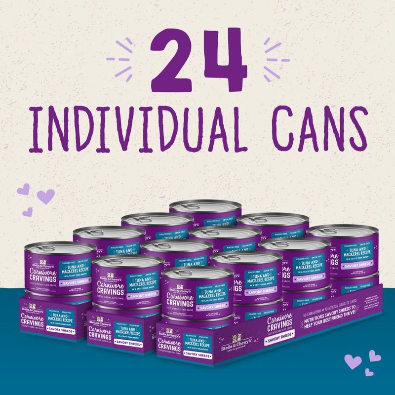 Stella & Chewy's Carnivore Cravings Savory Shreds Tuna & Mackerel Recipe - 5.2oz/24 Can Case