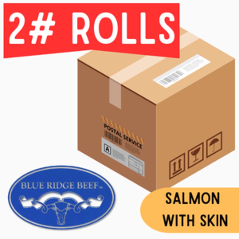 Blue Ridge Beef - Salmon with Skin (HPP)- 2 lb Rolls Full Shipping Box w/ Dry Ice (20 Rolls)