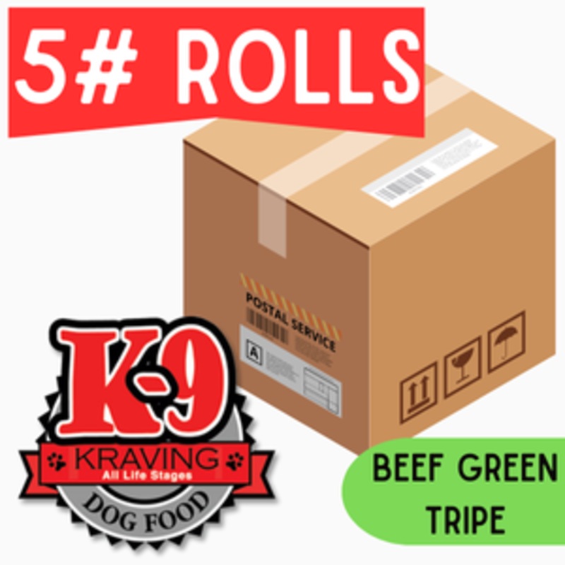 K-9 Kraving Beef Green Tripe - 5 lb Rolls Full Shipping Box NO Dry Ice (9 Rolls)