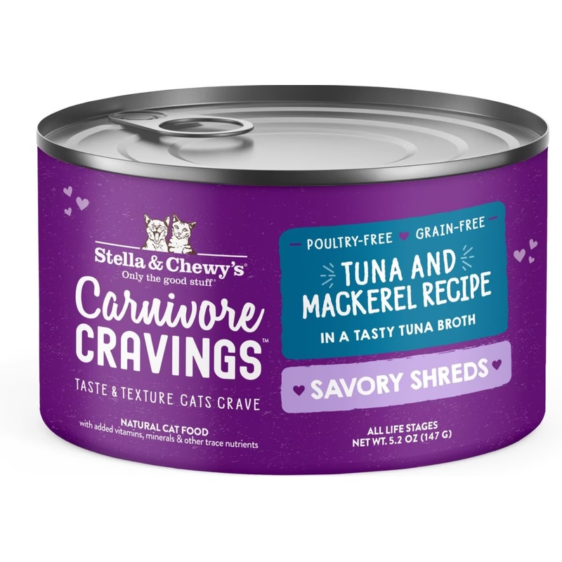 Stella & Chewy's Carnivore Cravings Savory Shreds Tuna & Mackerel Recipe - 5.2oz Can