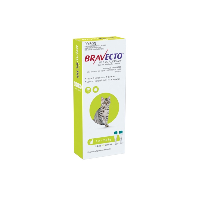 Bravecto Spot On for Cats 1.2 - 2.8kg 2 Pack Green