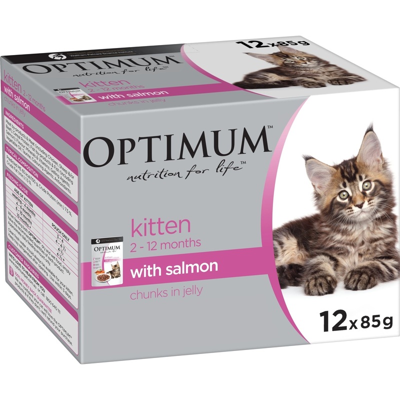 Optimum Wet Cat Food Kitten with Salmon Chunks in Jelly 12x85g