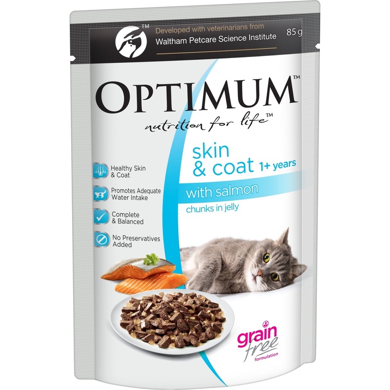 Optimum Wet Cat Food Adult Skin & Coat Chunks in Jelly Salmon 85g