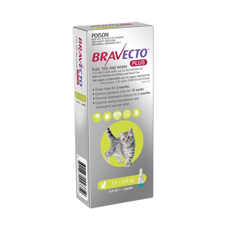 Bravecto Plus Cat 1.2kg - 2.8kg 1 Pack