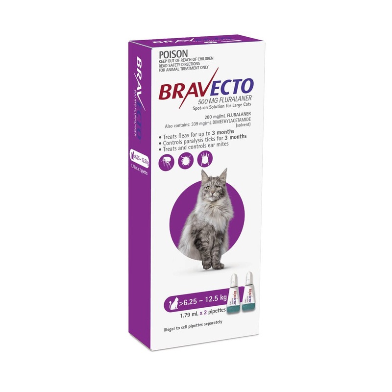 Bravecto Spot On for Cats 6.25 -12.5kg 2 Pack Purple