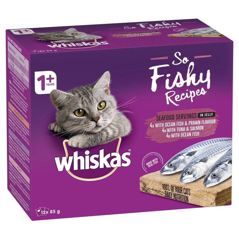 Whiskas Wet Cat Food 12x85g So Fishy Seafood MVMS