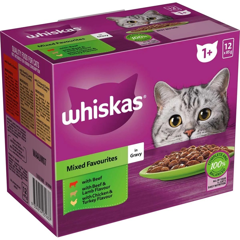 Whiskas Wet Cat Food Mixed Favorites in Gravy 12x85g