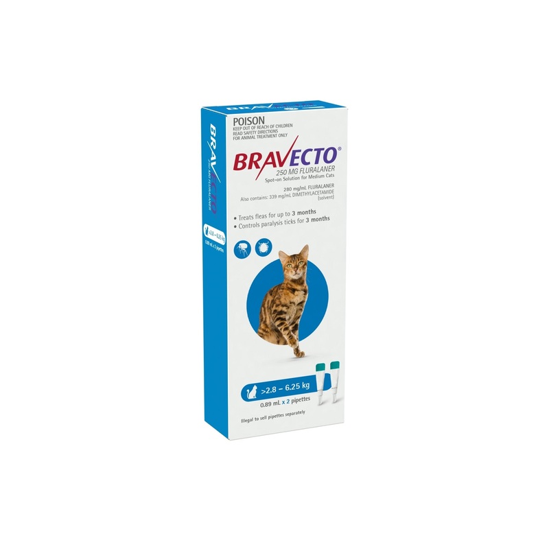 Bravecto Spot On for Cats 2.8 - 6.25kg 2 Pack Blue