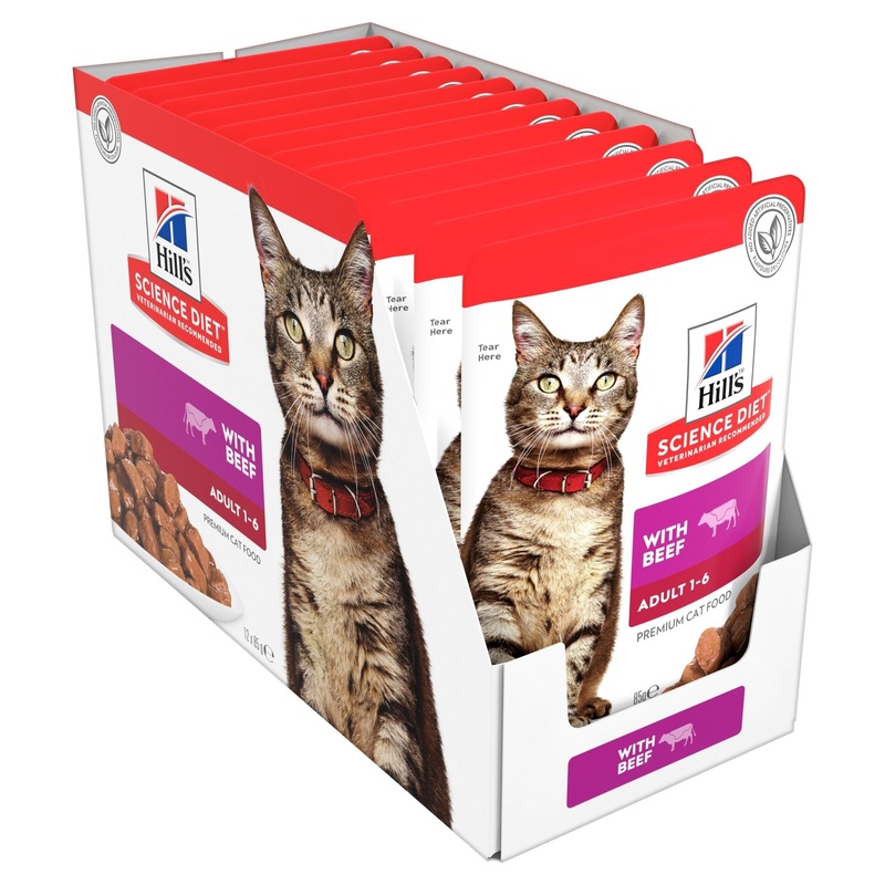 Hill's Science Diet Adult Optimal Care Beef Cat Food pouches 12x85g