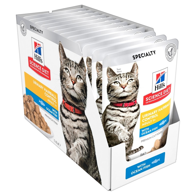Hill's Science Diet Adult Urinary Hairball Control Ocean Fish Cat Food pouches 12x85g