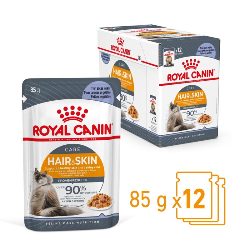 Royal Canin Wet Cat Food Hair and Skin Jelly 12x85g
