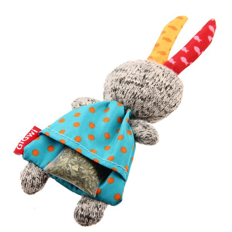 GiGwi Refillable Blue Rabbit Ziplock Cat Toy with 3x Catnip Bags