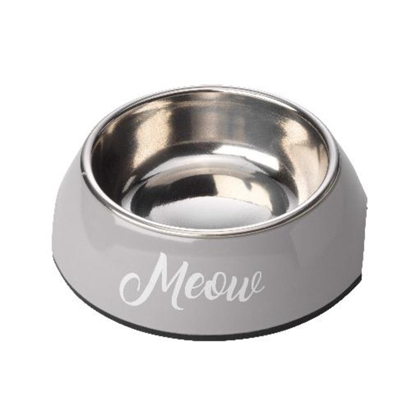 House Of Paws Grey Cat Meow Bowl