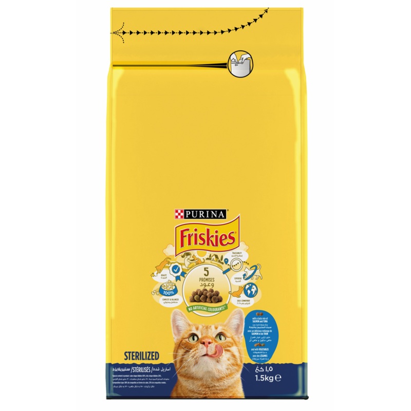 (10 Items) Purina Friskies Sterilized with Salmon and with Vegetables Cat Dry food 1.5Kg