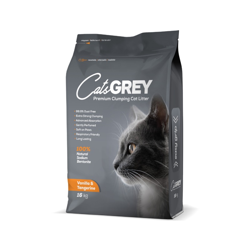 Cats Grey Cat Litter Premium Clumping Vanilla&Tangerine 16kg