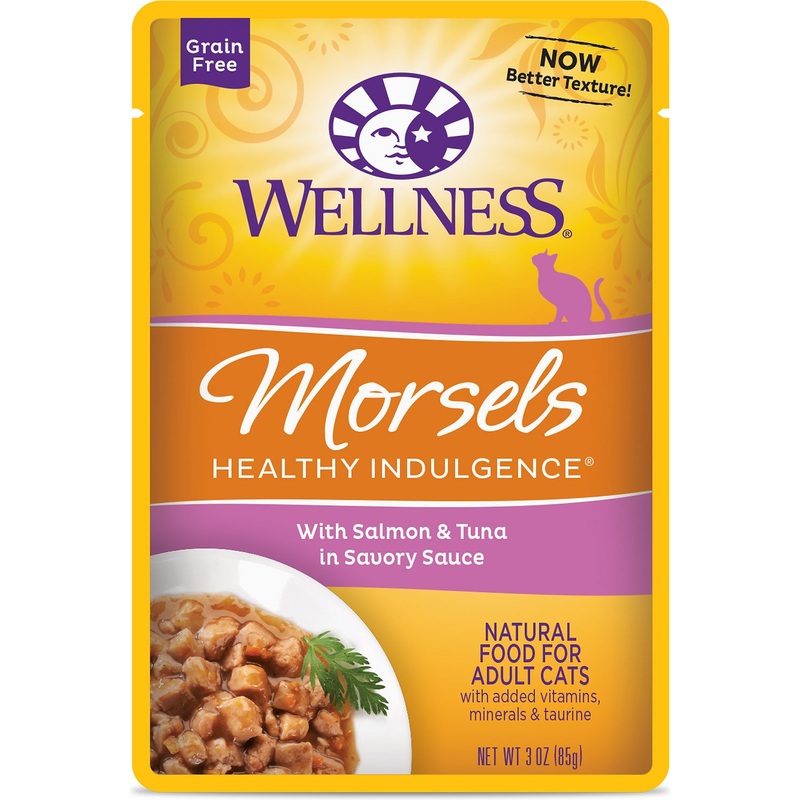 Wellness Healthy Indulgence Natural Grain Free Morsels with Salmon and Tuna in Savory Sauce Cat Food Pouch