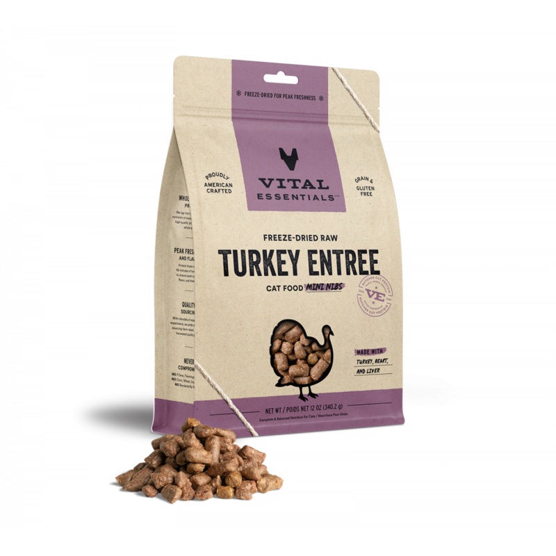 Vital Essentials Grain Free Turkey Mini Nibs Freeze Dried Raw Food for Cats