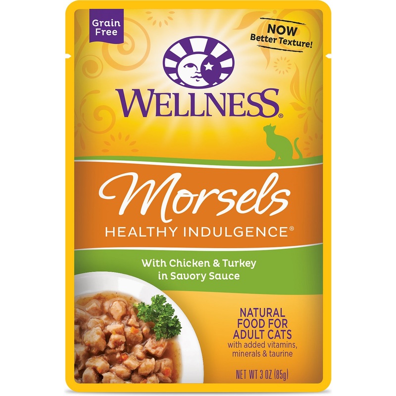 Wellness Healthy Indulgence Natural Grain Free Morsels with Chicken and Turkey in Savory Sauce Cat Food Pouch