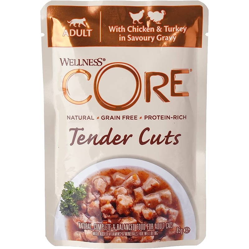 Wellness Core Tender Cuts Chicken & Turkey in gravy Pouches, 85g