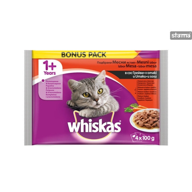 Whiskas Meat Selection Variety Pack - 4 POUCHES X 100GR
