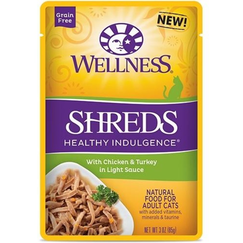 Wellness Healthy Indulgence Natural Grain Free Shreds with Chicken and Turkey in Light Sauce Cat Food Pouch