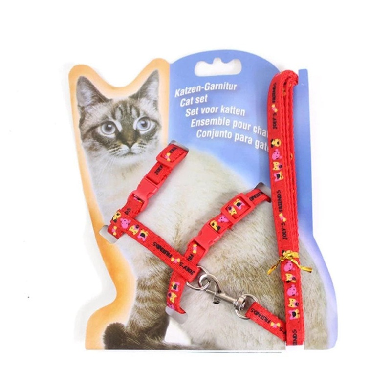 Adjustable Cat Walking Harness Nylon Strap Collar with Leash,Cat Leash and Harness 1 Set Leash + Harness Design & Color May Vary