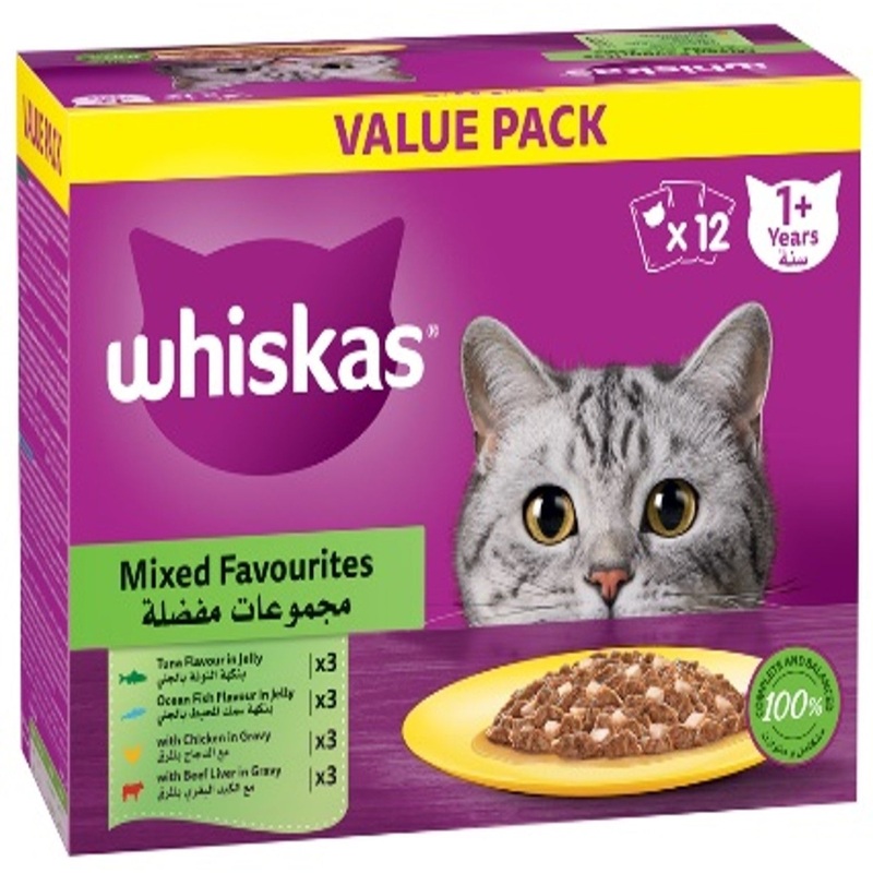 Whiskas Mixed Favorites Wet Cat Food (Pack of 12 x 80g)