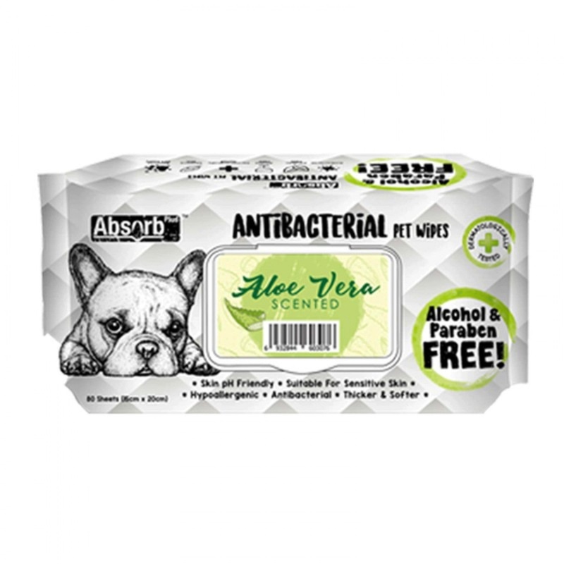 Absolute Pet Absorb Plus Antibacterial Pet Wipes Aloe Vera 80 sheets