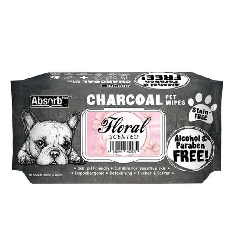 Absolute Pet Absorb Plus Charcoal Pet Wipes Floral 80 sheets