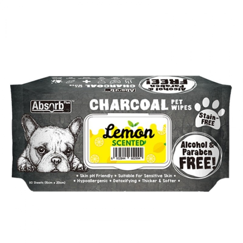 Absolute Pet Absorb Plus Charcoal Pet Wipes Lemon 80 sheets