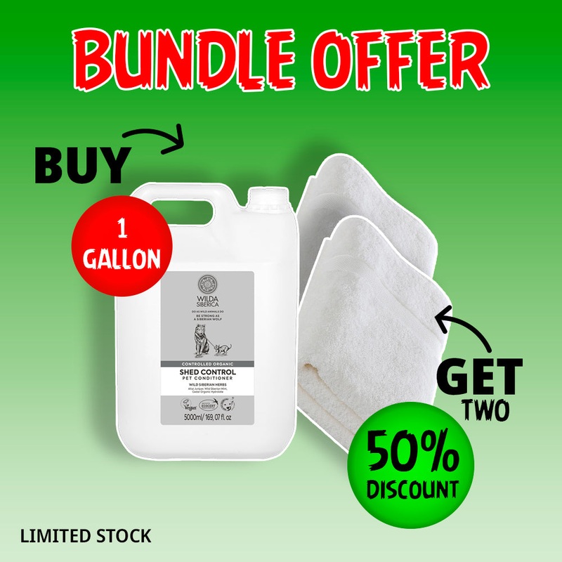 Wilda Siberica Shed Control Pet Conditioner (5 L) + Furbath White Bath Towel (2pcs)