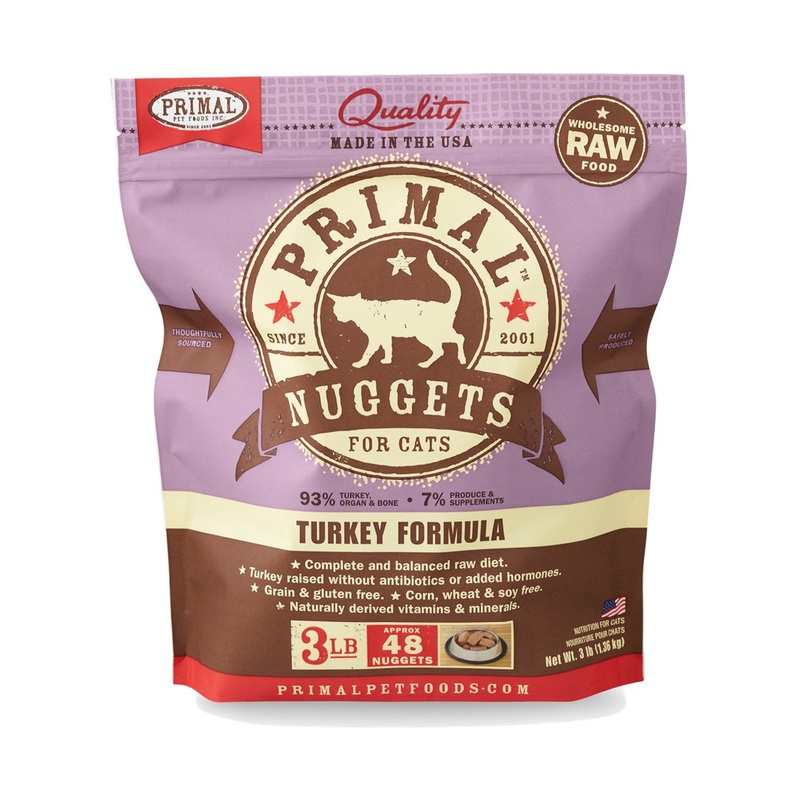 Primal Feline Raw Frozen Nuggets Turkey 3lb