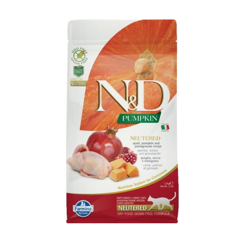 Farmina N&D Pumpkin - Neutered, Adult Cat Quail & Pomegranate Recipe Dry Cat Food