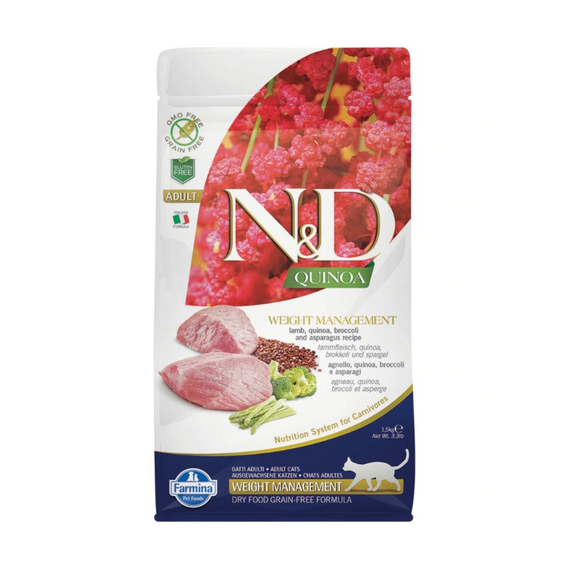 Farmina N&D Quina - Overweight, Adult Cat Lamb, Quina, Broccoli, and Asparagus Recipe Dry Cat Food